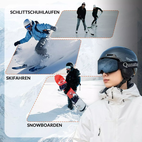 Qunature | Snowboard- und Skihelm – Mit Ohrenschützern, stylischer Schutzhelm für Damen & Herren
